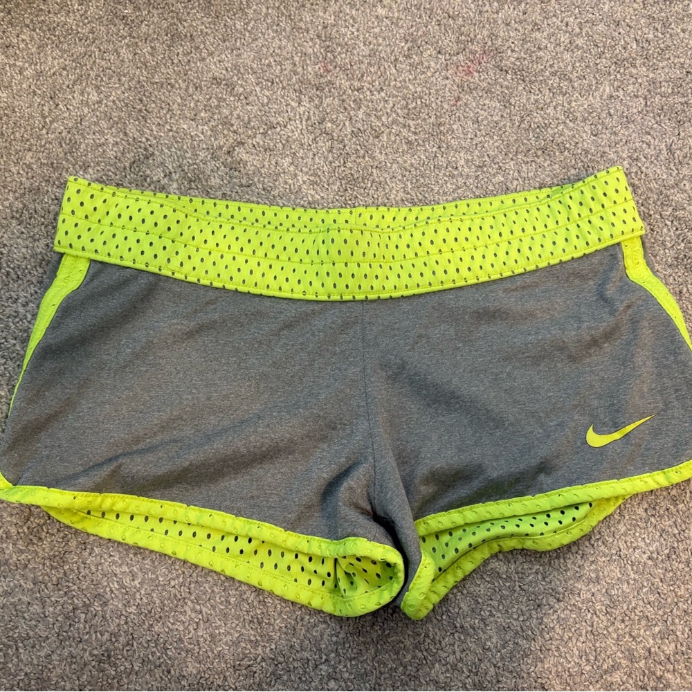 Nike Gray and Green Athletic Shorts with Ventilated Design